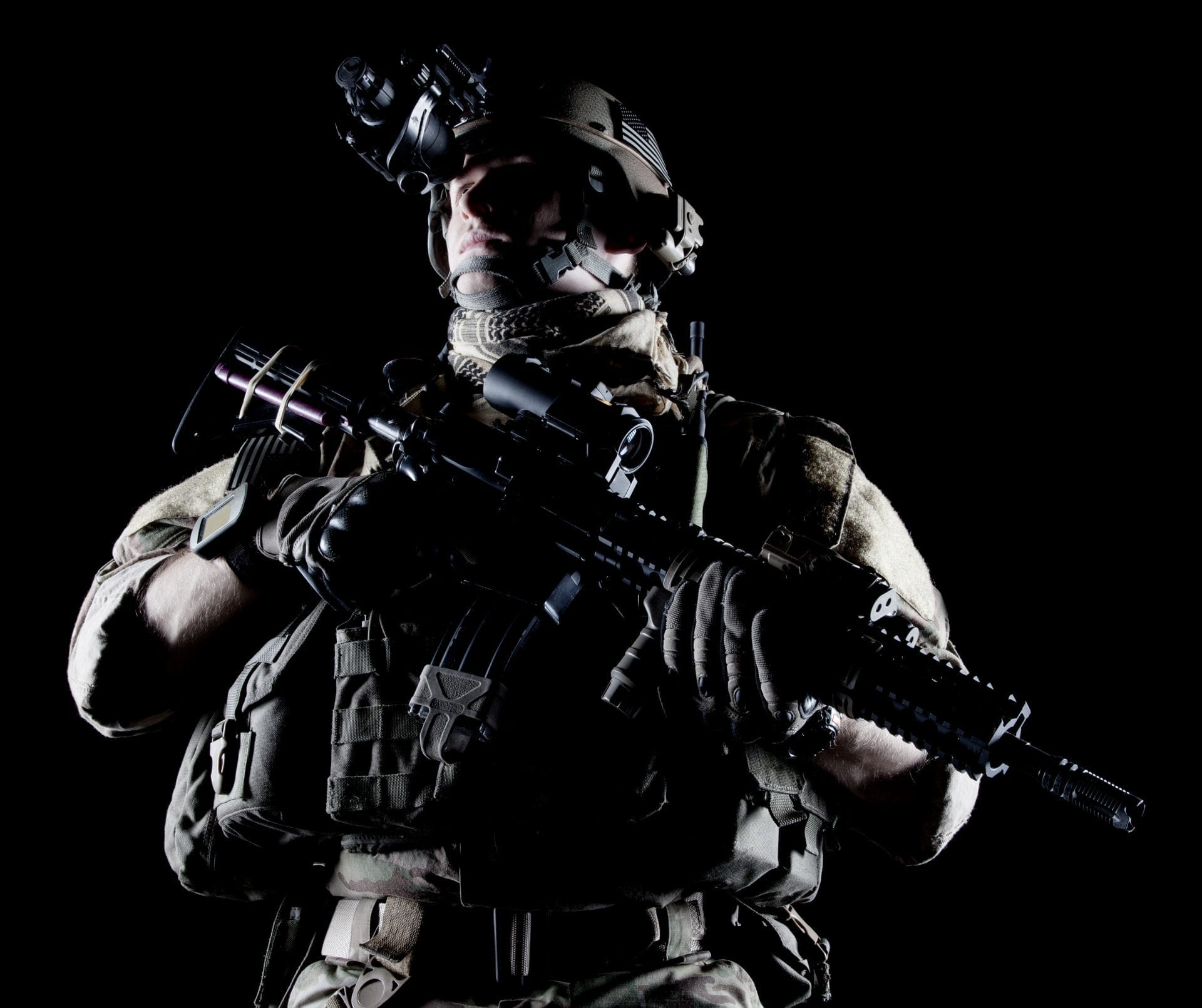 Soldier with night vision
